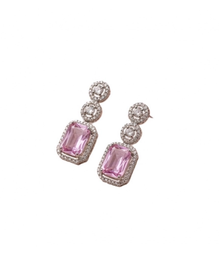 Women's Brass Silver Plated Drop Earrings (Pink)