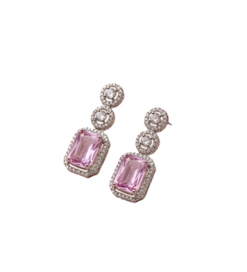 Women's Brass Silver Plated Drop Earrings (Pink)