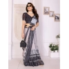 Women's Linen Cotton Printed Saree With Unstitched Blouse 5.5Mtr (White & Black) Women's Linen Cotton Printed Saree With Unstitched Blouse 5.5Mtr (White & Black)