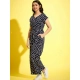 Girl's Polyester Moss Floral Short Sleeves Jumpsuit (Navy-white) Girl's Polyester Moss Floral Short Sleeves Jumpsuit (Navy-white)