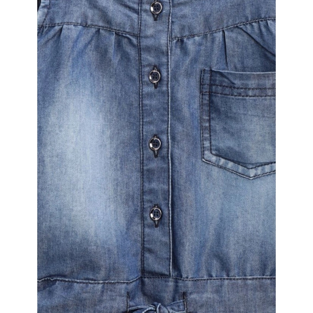 Girl's Denim Embroidered Sleeveless Jumpsuit (Blue) Girl's Denim Embroidered Sleeveless Jumpsuit (Blue)