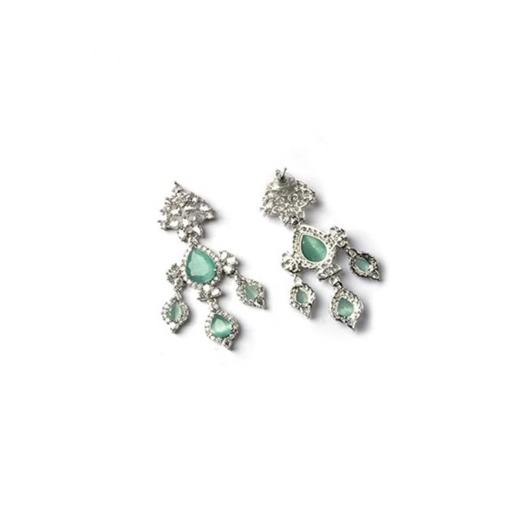 Women's Brass Silver Plated Drop Earrings (Turquoise)