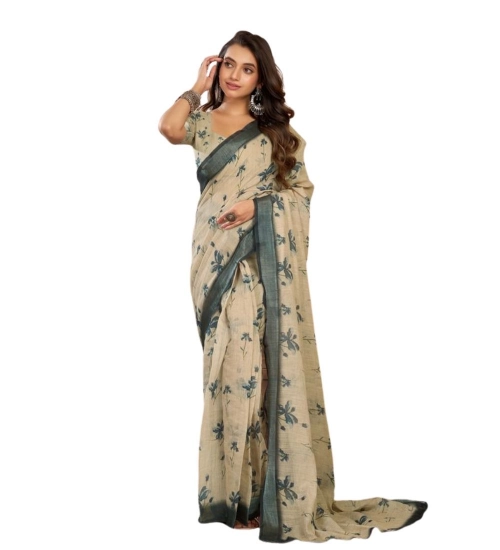 Women's Faux Linen Floral Print Ready to wear Saree With Unstitched Blouse 5.5Mtr (LightBeige) Women's Faux Linen Floral Print Ready to wear Saree With Unstitched Blouse 5.5Mtr (LightBeige)
