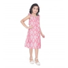 Girl's Cotton Printed Sleeve Less Squre Neck Dress (Pink)
