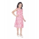 Girl's Cotton Printed Sleeve Less Squre Neck Dress (Pink)