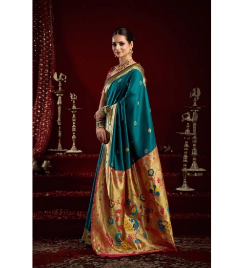 Women's Silk Blend Woven Saree With Unstitched Blouse 5.5 Mtr (Teal) Women's Silk Blend Woven Saree With Unstitched Blouse 5.5 Mtr (Teal)
