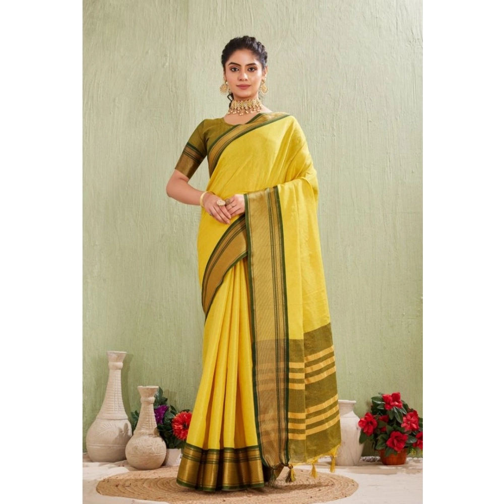 Women's Silk Blended Jaquard Woven Saree With Unstitched Blouse 5.5Mtr (Yellow) Women's Silk Blended Jaquard Woven Saree With Unstitched Blouse 5.5Mtr (Yellow)