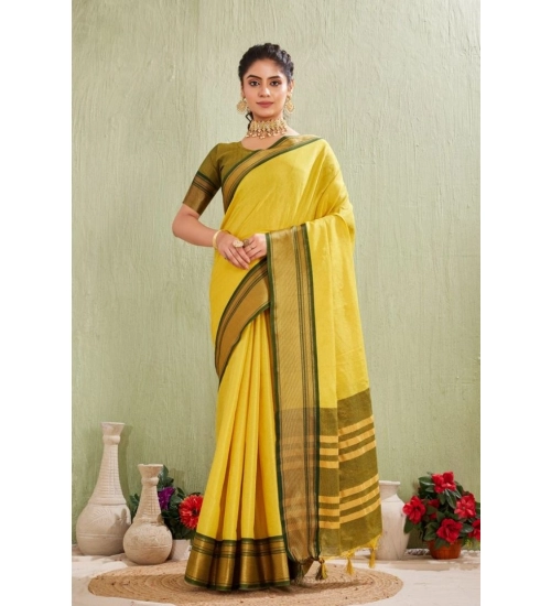 Women's Silk Blended Jaquard Woven Saree With Unstitched Blouse 5.5Mtr (Yellow)