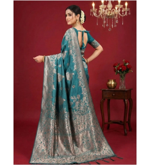 Women's Silk Blend Printed Saree With Unstitched Blouse 5.5Mtr (Sea Green) Women's Silk Blend Printed Saree With Unstitched Blouse 5.5Mtr (Sea Green)