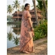 Women's Linen Cotton Printed Saree With Unstitched Blouse 5.5Mtr (Orange) Women's Linen Cotton Printed Saree With Unstitched Blouse 5.5Mtr (Orange)