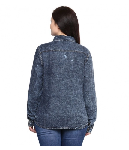 Women's Denim Solid Long Sleeves Shirt (Blue)