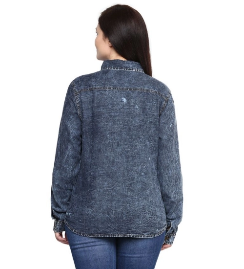Women's Denim Solid Long Sleeves Shirt (Blue) Women's Denim Solid Long Sleeves Shirt (Blue)