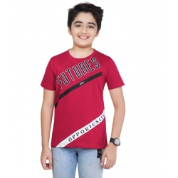 Boy's Cotton Grapic Printed Round Neck T-Shirt (Marron)