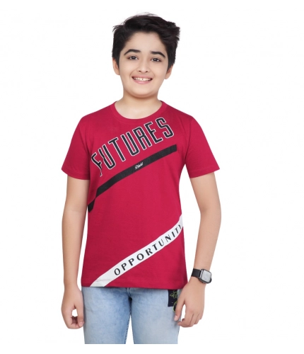 Boy's Cotton Grapic Printed Round Neck T-Shirt (Marron)