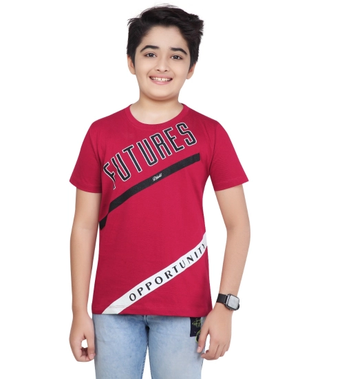 Boy's Cotton Grapic Printed Round Neck T-Shirt (Marron)