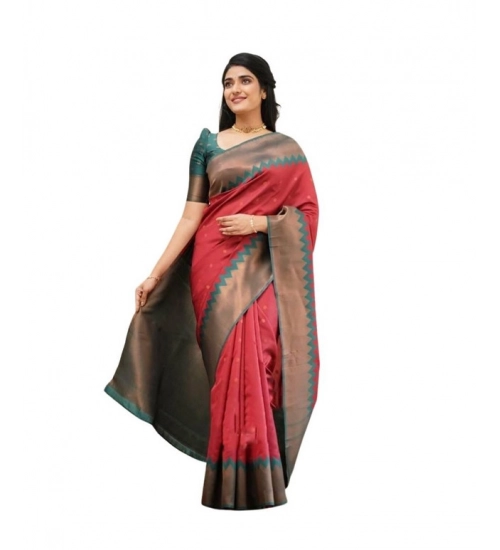 Women's Soft Lichi Silk Printed Saree With Unstitched Blouse 5.5Mtr (Red)