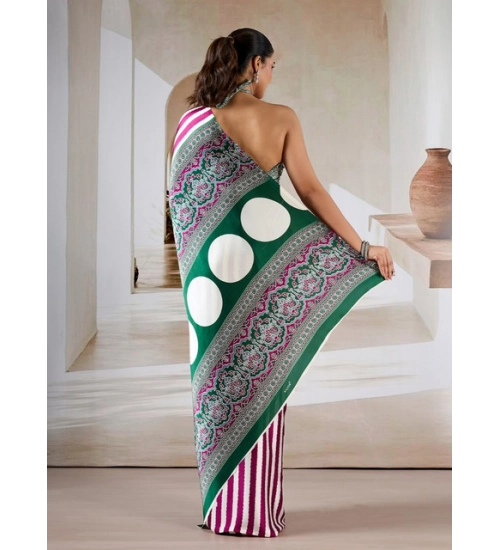 Women's Satin Crepe Printed Saree With Unstitched Blouse 5.5Mtr (Magenta)