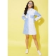 Women's Denim Solid Long Sleeves Dress (Blue)