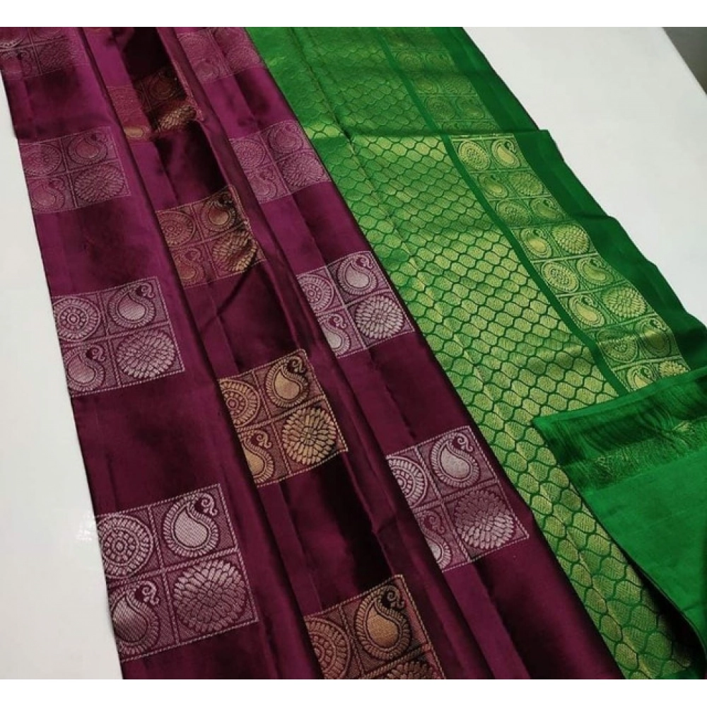 Women's Litchi silk Printed Saree With Unstitched Blouse (Brown With Green) Women's Litchi silk Printed Saree With Unstitched Blouse (Brown With Green)