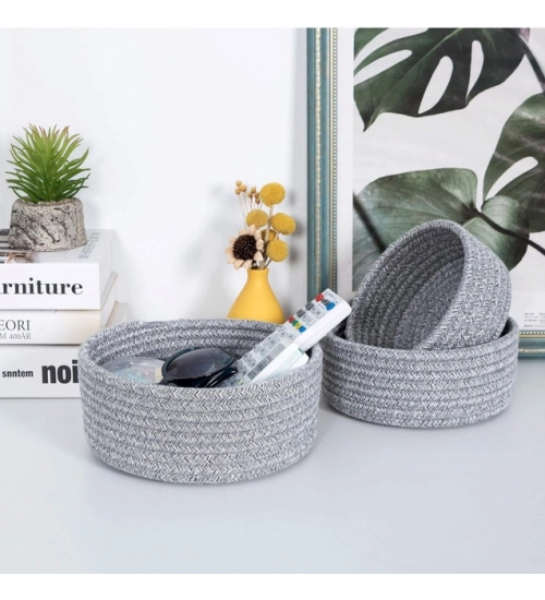 Cotton 8x3 Inch Kidi Round 3 Set Bedside Organizer (Gray)