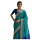 Women's Silk_Blend Ethnic Ikat Pattern Saree With Unstitched Blouse 5.5Mtr (Teal)