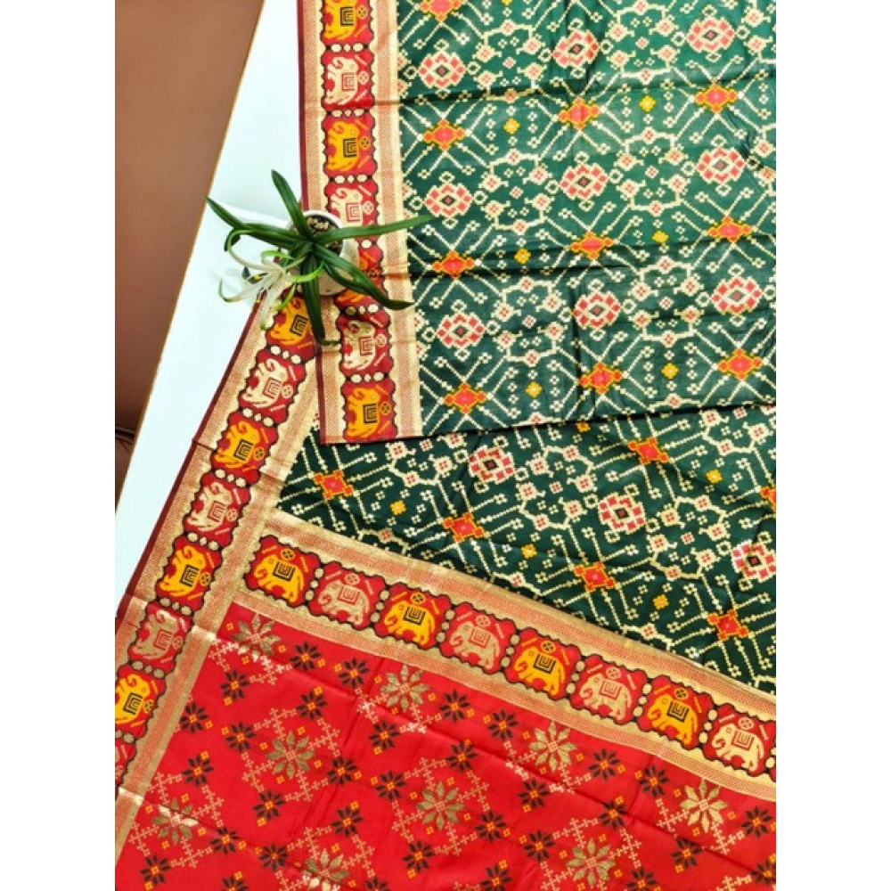 Women's Patola Silk Meena And Zari Woven Saree With Unstitched Blouse 5.5Mtr (Green) Women's Patola Silk Meena And Zari Woven Saree With Unstitched Blouse 5.5Mtr (Green)