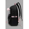 Unisex PU Leather Solid Medium Zipper Backpack (Black)