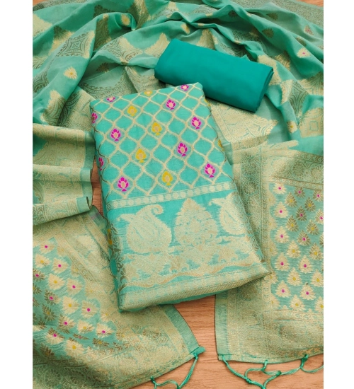 Women's Banarasi Silk Printed Unstitched Salwar Suit Material With Dupatta (sea green, 3Mtrs)