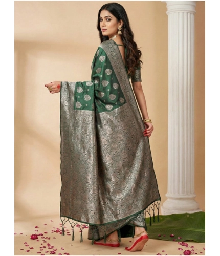Women's Silk Blend Printed Saree With Unstitched Blouse 5.5Mtr (Dark Green) Women's Silk Blend Printed Saree With Unstitched Blouse 5.5Mtr (Dark Green)