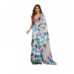 Women's Linen Cotton Printed Ready To Wear Saree With Unstitched Blouse 5.5 Mtr (Multicolor)