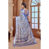 Dropship Women's Printed Cotton Linen Saree withPrinted  Saree With Unstitched Blouse (Blue, 5-6Mtrs)