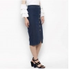 Women's Denim Front Button Buttoned Skirt (Blue)
