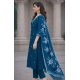 Women's Chanderi Silk Ethnic Motif V-Neck 3/4th Sleeve Kurti With Pant Dupatta Set (Teal)