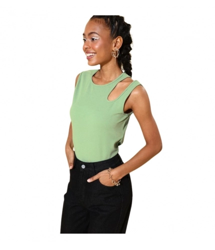 Women's Polyester Lycra Solid Sleeveless Top (Green)