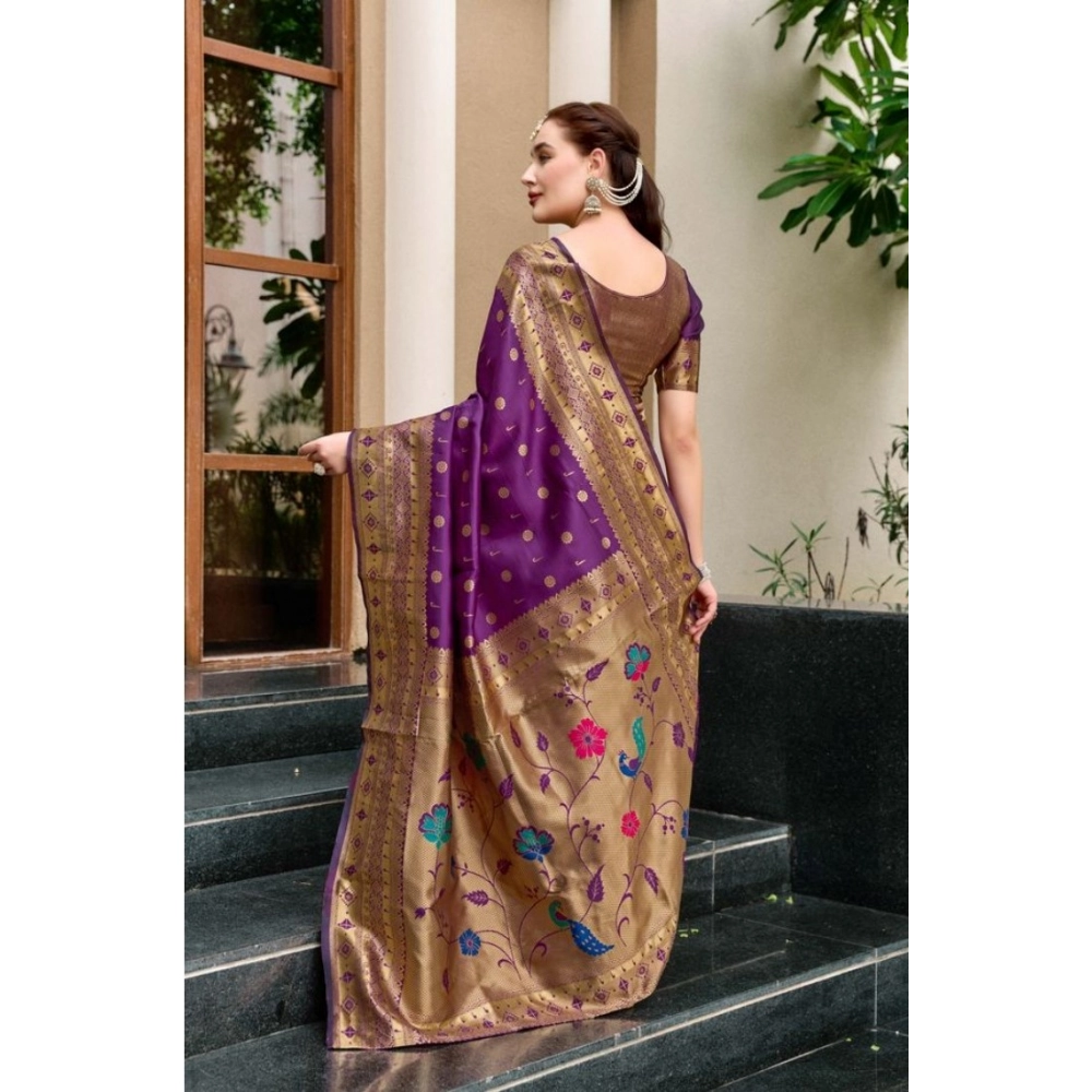 Women's Silk Blend Paithani Weaving Saree With Unstitched Blouse 5.5Mtr (Purple) Women's Silk Blend Paithani Weaving Saree With Unstitched Blouse 5.5Mtr (Purple)