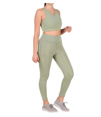 Women's Polyester Solid Ankle length High Waisted Tights (Sea Green)