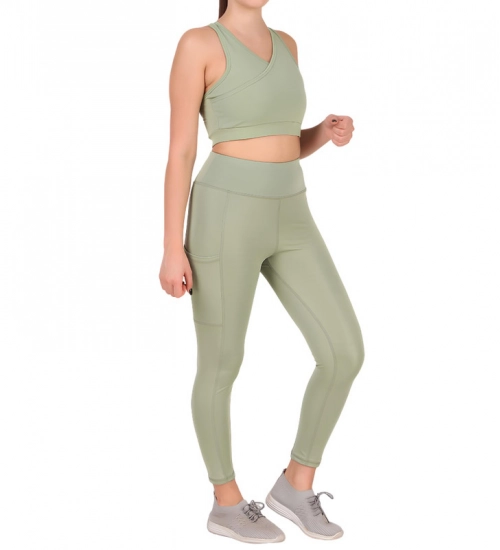 Women's Polyester Solid Ankle length High Waisted Tights (Sea Green)