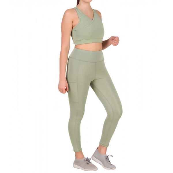 Dropship Women's Polyester Solid Ankle length High Waisted Tights (Sea Green)