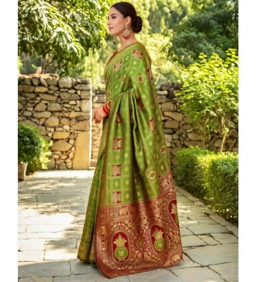 Women's Silk Blend Woven Zari Work Saree With Unstitched Blouse 5.5Mtr (Light Green)