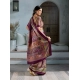 Women's Satin Crepe Printed Saree With Unstitched Blouse 5.5Mtr (Purple)