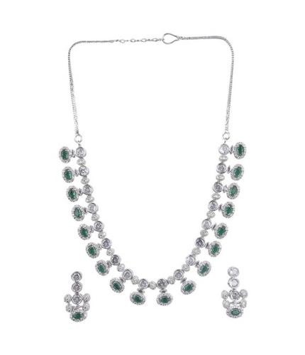 Women's Brass Silver Plated Necklace set (Green)