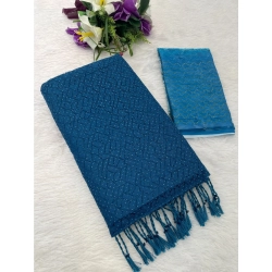 Women's Chiffon Zigzag lines Saree With Unstitched Blouse 5.5Mtr (Blue)