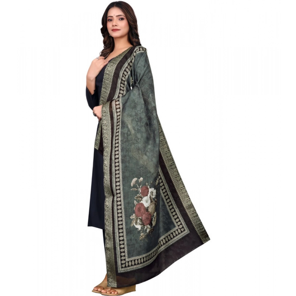 Women's chanderi silk Printed Dupatta (Black, Length: 2 Mtr) Women's chanderi silk Printed Dupatta (Black, Length: 2 Mtr)