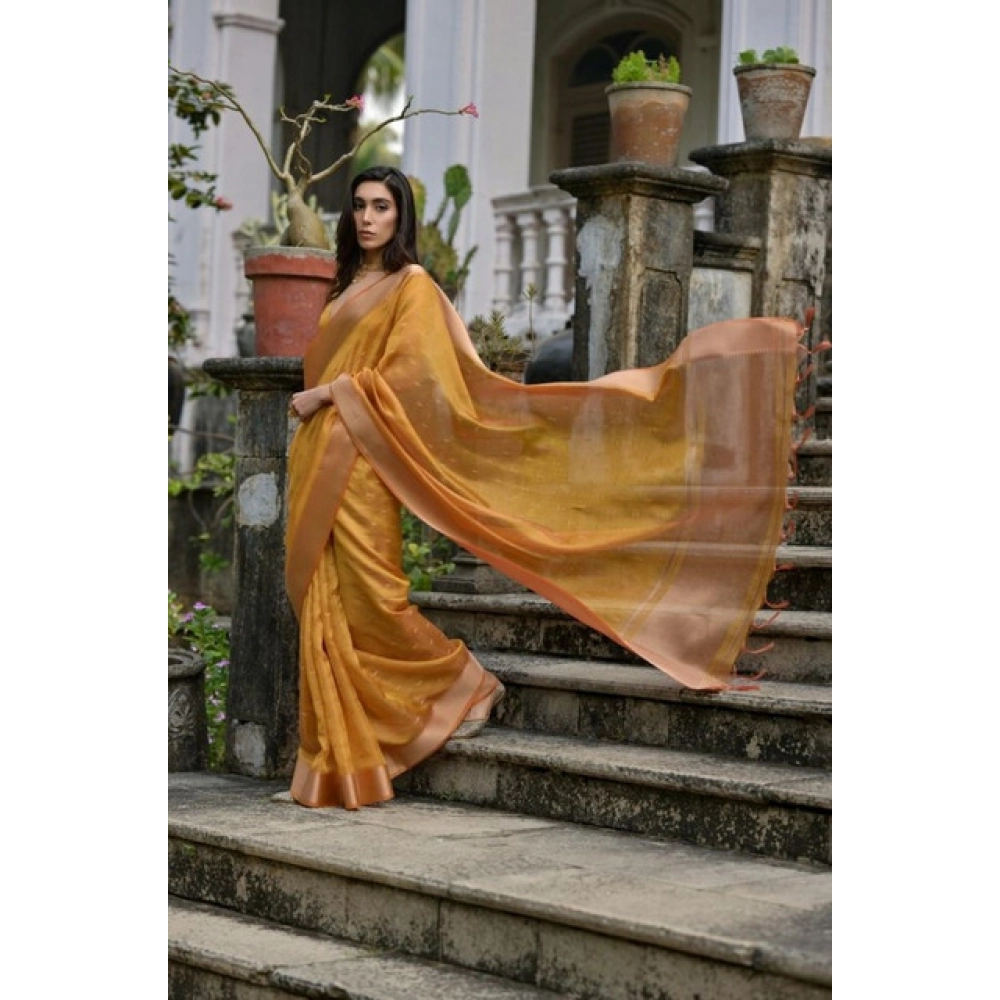 Women's Silk_Blend Butti Pattern Saree With Unstitched Blouse 5.5Mtr (Mustard)