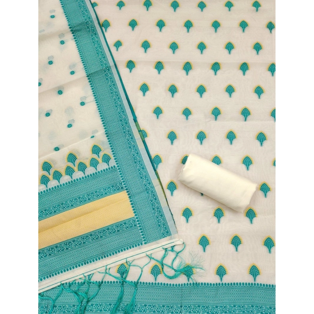 Women's Banarasi Silk Printed Unstitched Salwar Suit Material With Dupatta (Teal, 3Mtrs)
