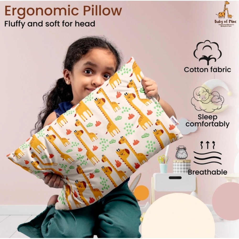 Soft Plush Printed Baby Infant Pillow for Kids Age 1 To 5 Years (Mustard)