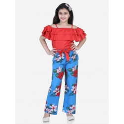 Girl's Rayon Floral Short Sleeve Top and Trouser Set (Multicolor)