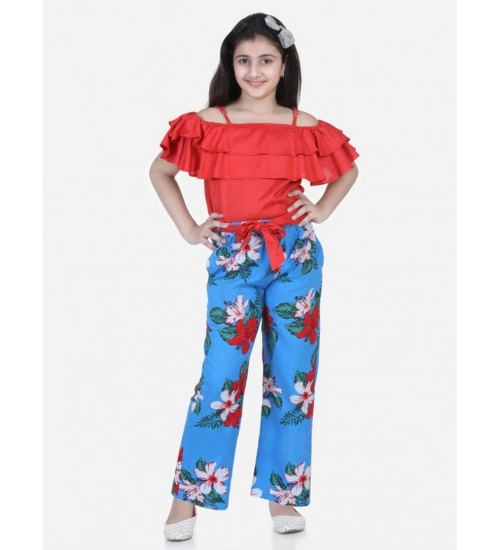 Girl's Rayon Floral Short Sleeve Top and Trouser Set (Multicolor)