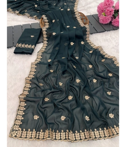 Women's Georgette Embroidered Saree With Unstitched Blouse 5.5Mtr (Teal)