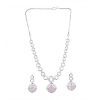 Women's Brass Silver Plated Necklace set (Pink)